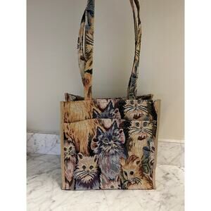 Vintage Cat tapestry tote bag, zipper close 12 x 12 x 5 excellent cond